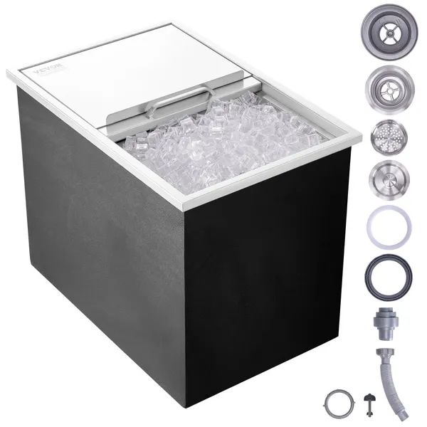 Arca gelo embutida 27"Lx18"Lx21"A aço inox 40.9qt deslizante