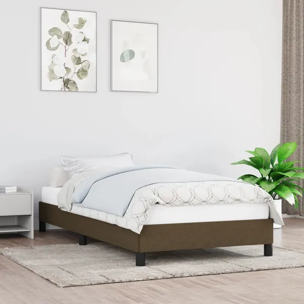 Estrutura de cama sem colchão 90x200 cm tecido castanho-escuro