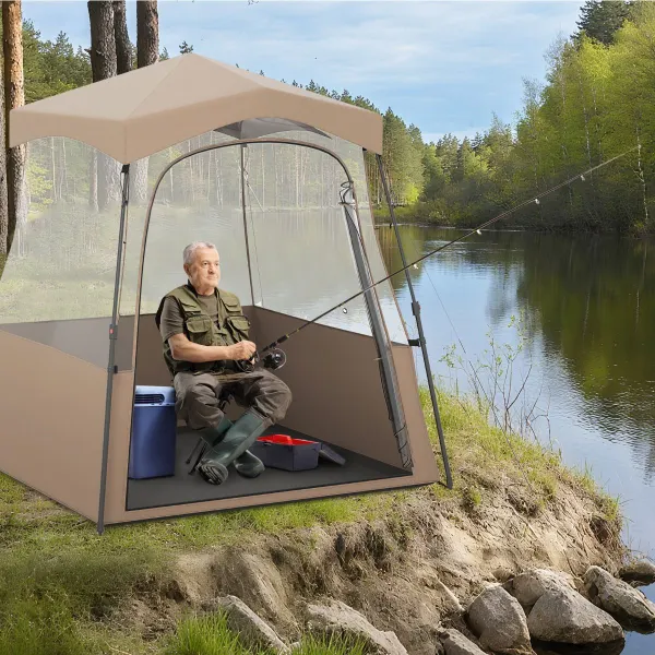 Carpa Deportiva Emergente con Bolsa de Transporte Tela PVC Transparente 180 x 180 x 193 cm Marrón