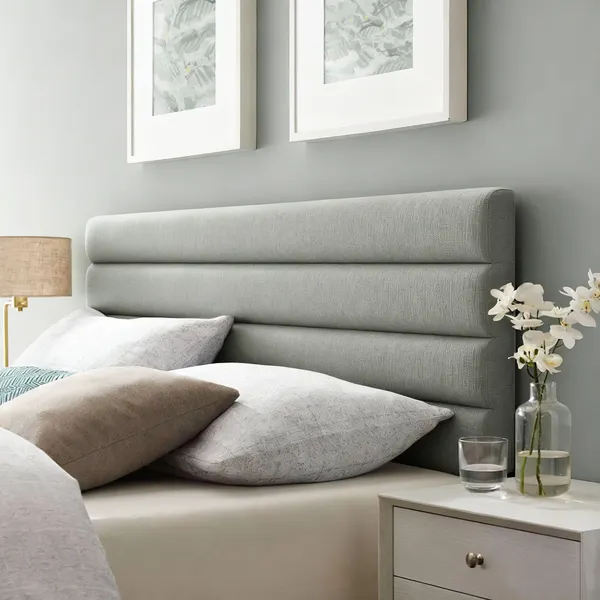 Cabeceira de Cama 140 cm Altura Ajustável em 3 Níveis 106/116/126 cm Cabeceira Estofada em Linho Acolchoamento Linear com Pernas de Aço Montada na Parede para Quarto Cinza