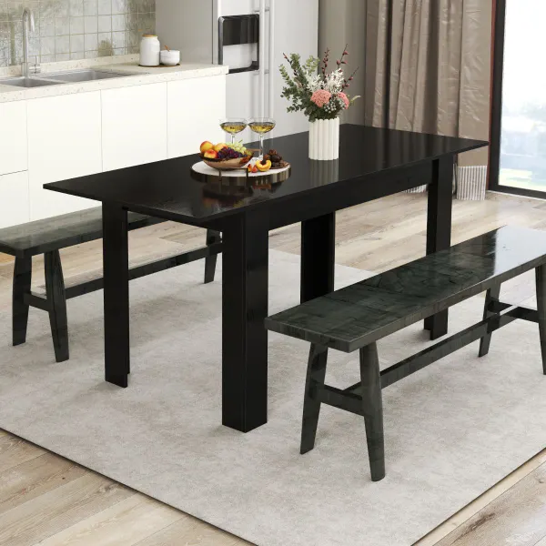 Mesa de Comedor Extensible 120-158 cm Patas en L Carga 110 kg