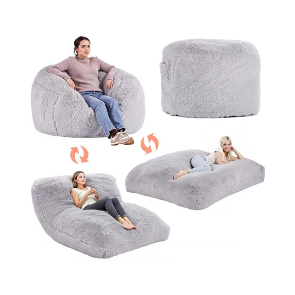 Cama almofada puf Queen, conversível, cinzenta