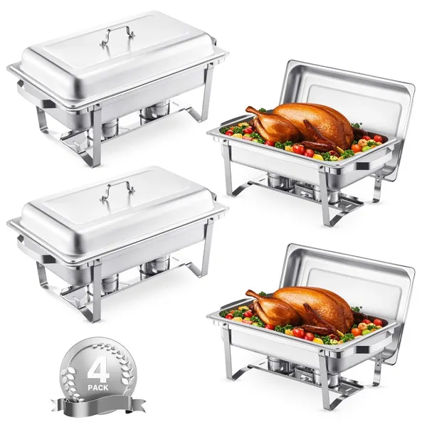 Buffet warmers 8 Qt, conjunto 4 recipientes aço inox