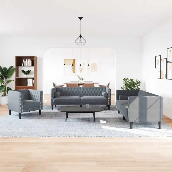Sofá de Sala de Estar 3 pcs Cinza Escuro 194 x 74,5 x 70,5 cm