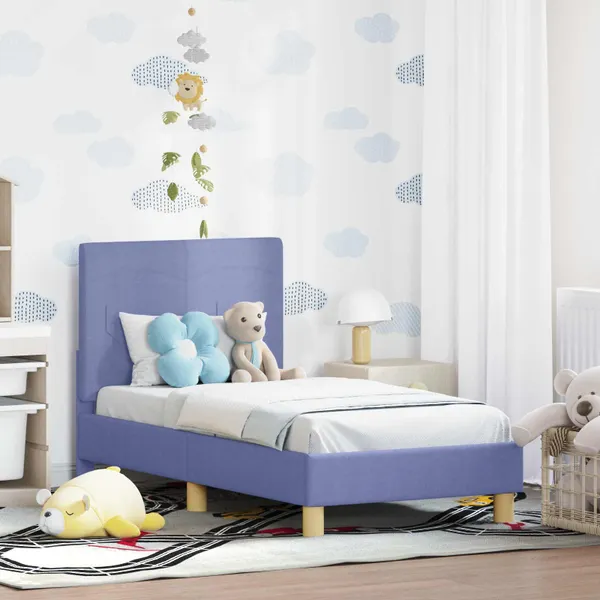Estrutura de Cama para Criança com Cabeceira Azul Jeans tecido