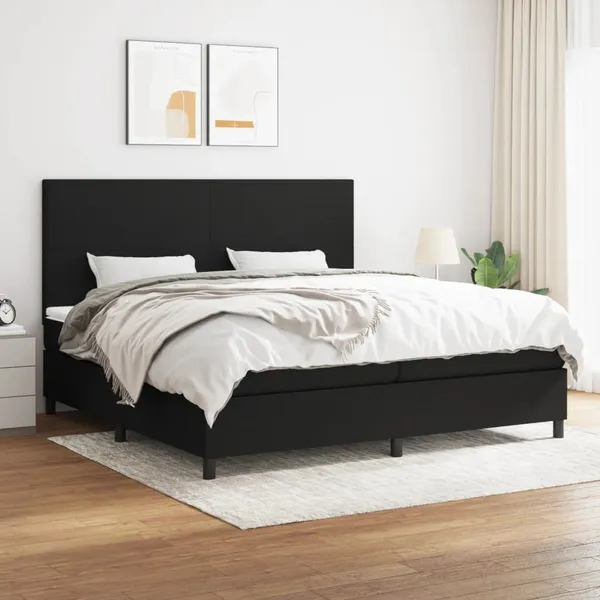 Cama com molas/colchão 200x200 cm tecido preto
