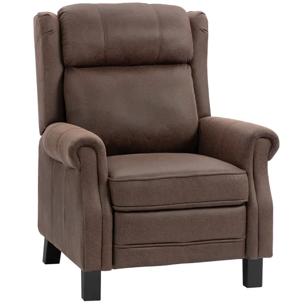 Poltrona Reclinável Manual Poltrona de Couro Sintético com Apoio para os Pés Encosto Alto Acolchoamento Espesso até 135º para Sala Quarto 84x85x104 cm Marrom