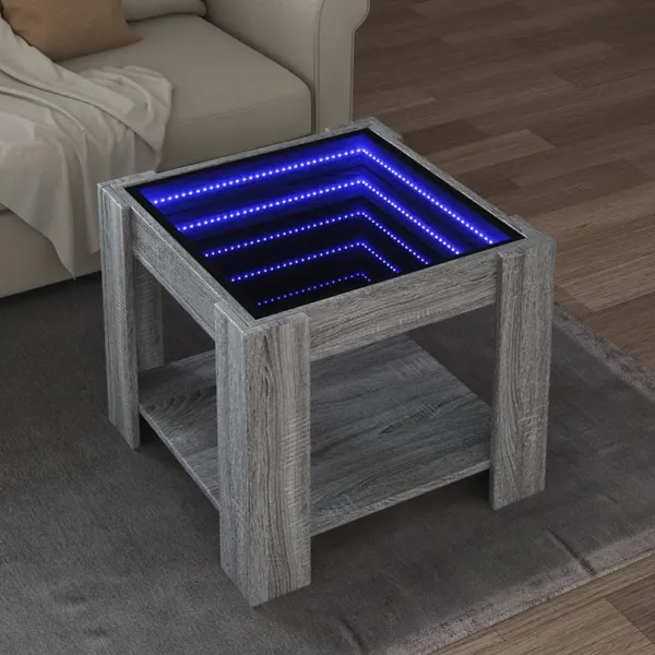 Mesa de centro c/ LEDs 53x53x45 cm derivados de madeira