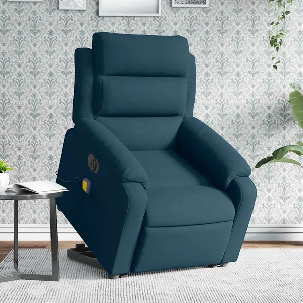 Poltrona massagens reclinável elevatória elétrica veludo azul