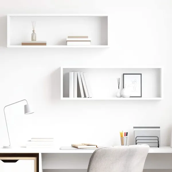 Estantes parede cúbicas 2pcs deriv. madeira 80x15x26,5cm branco