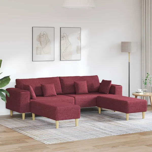 Sofá com almofada 3 pcs Vinho Vermelho tecido