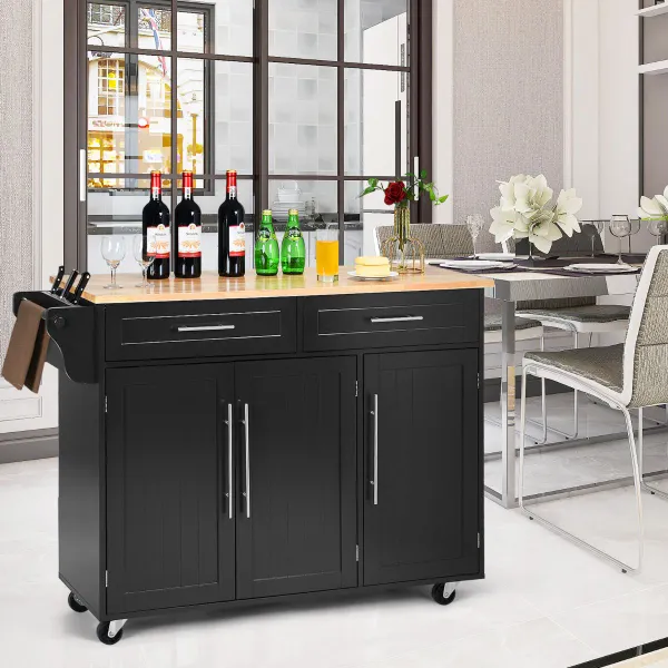 Carrito de Cocina con Ruedas 2 Cajones 2 Gabinetes Isla Móvil Porta Toallas