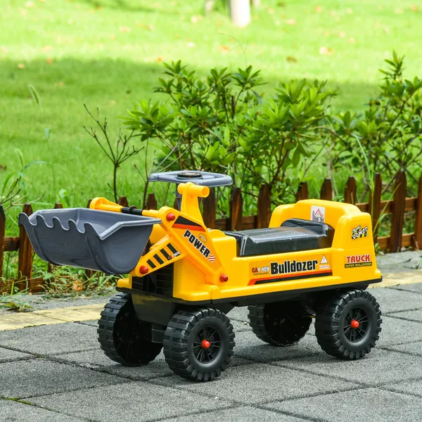 Trattore senza pedali per bambini 2-3 anni con escavatore Paddle Hidden Storage Space volante e Horn 70x26x37cm Giallo
