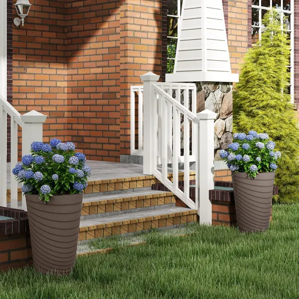 Conjunto de 2 Macetas Decorativas de 45 cm con Cubo Interior Agujeros de Drenaje y 2 Prácticas Asas Textura en Espiral para Jardín Porche