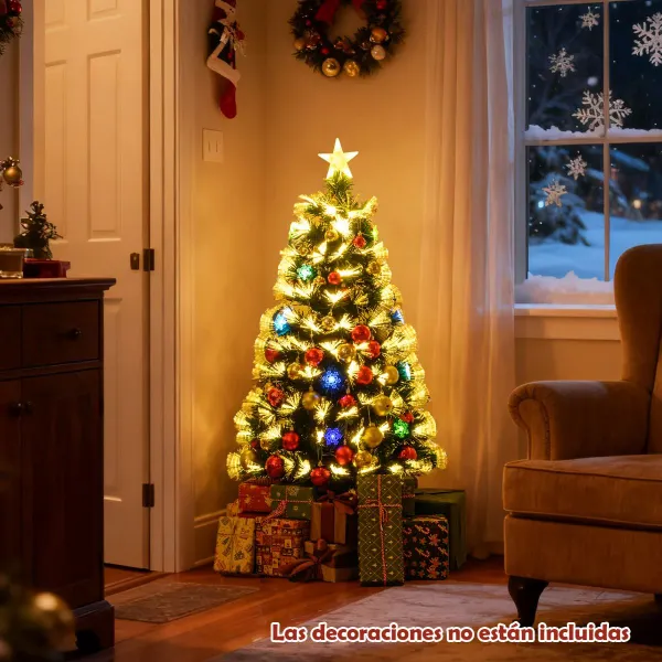 Árbol de Navidad de Fibra Óptica de 120 cm Árbol Artificial Preiluminado con 8 Modos de Luz
