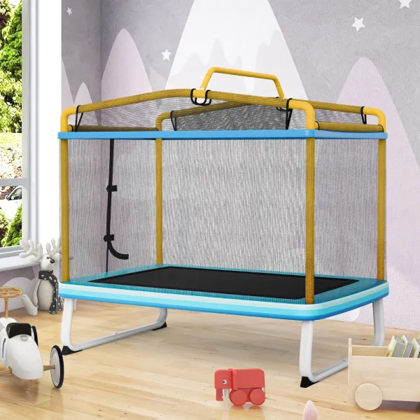 Trampolín Rectangular para Niños con Red de Seguridad y Columpio Cubierta de Resortes y Diseño Seguro sin Costuras 190 x 124 x 222 cm