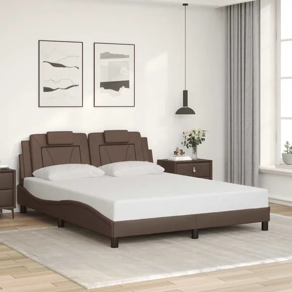 Estrutura de cama Viana sem colchão 160x200cm couro artificial castanho