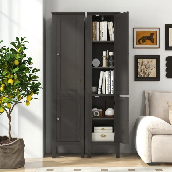 Armoire Haute de Salle de Bain avec 5 Niveaux de Rangement Meuble Indépendant Organiseur Étroit 37 x 37 x 160 cm
