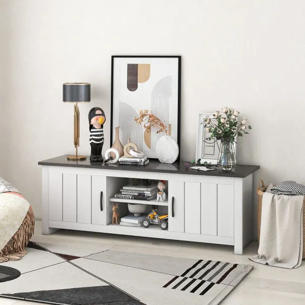 Móvel TV 2 Portas para Ecrãs até 65" com 2 Armários e Estantes Abertas 145x39,5x49,5cm