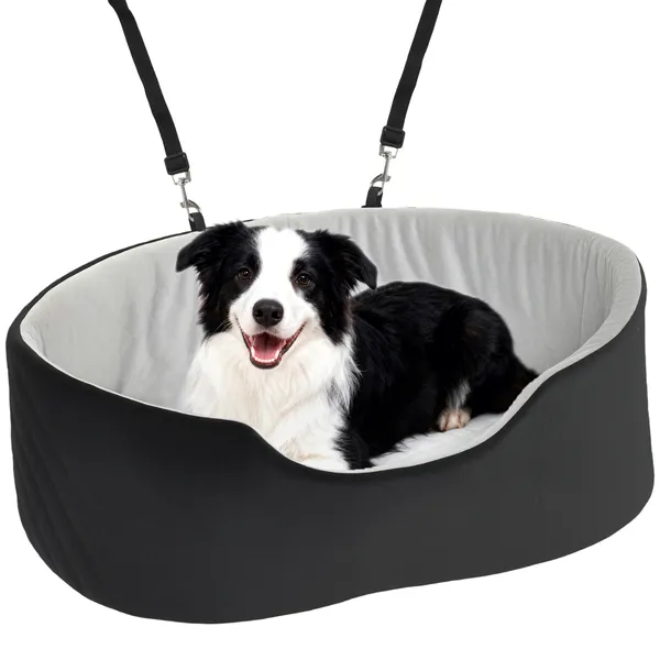 Asento de coche para perros pequeños y medianos Asento para Animales de Estimación de hasta 15 kg con Capa Removible y Lavable Cama de Viaje con Cinto de Seguridad y Base Antiderrapante 77x43x28 cm Negro