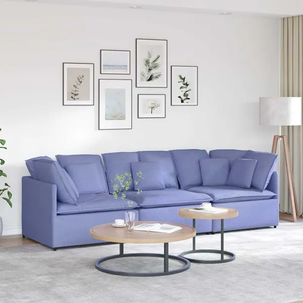 Sofá modular com almofadas tecido azul ganga