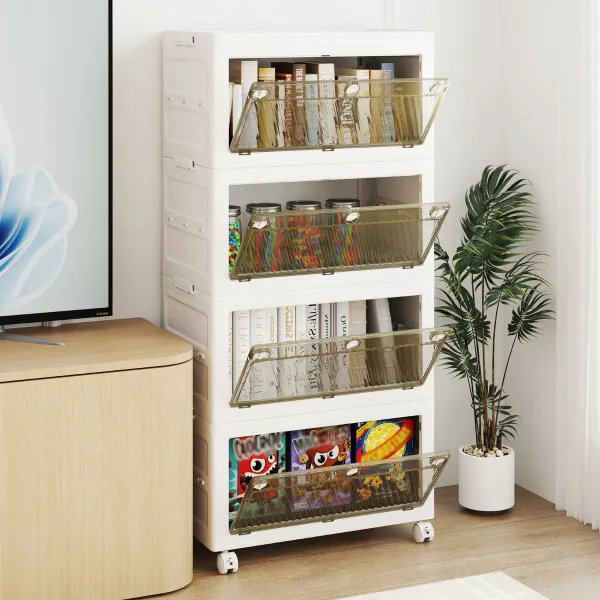 Caixa de Arrumação Plástica 126/168 L com 3/4 Níveis Apilável Dobrável com Rodas Branco