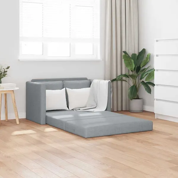 Sofá-cama sem pés 112x174x55 cm tecido cinzento-claro
