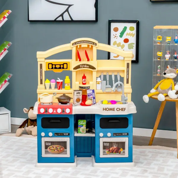 Cucina Giocattolo 42 Pezzi per Bambini 3+ Anni con Vapore Ebollizione e Musica