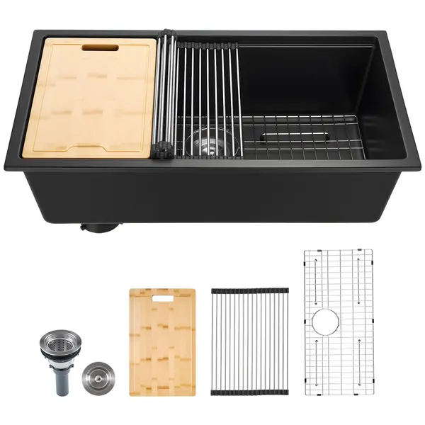 Bancada cozinha granito 84 cm, bacia simples, acessórios