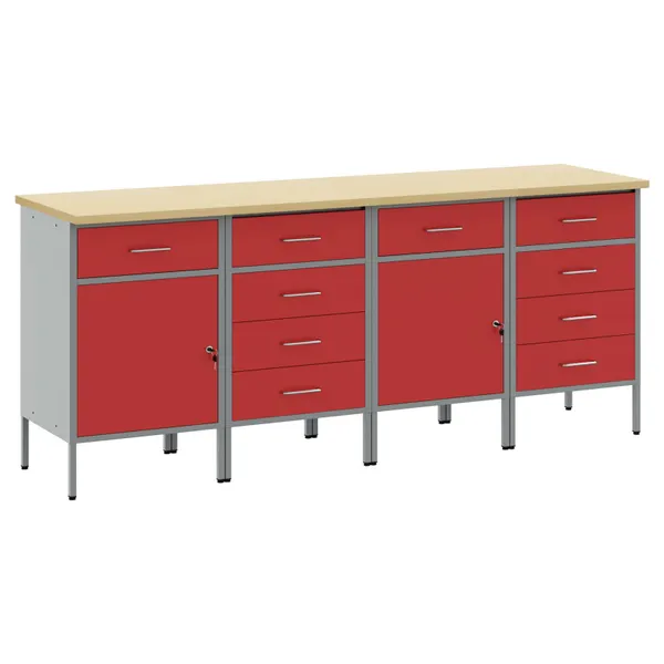 Armário de Trabalho 4 pcs Vermelho e Cinza 200 x 55 x 85 cm