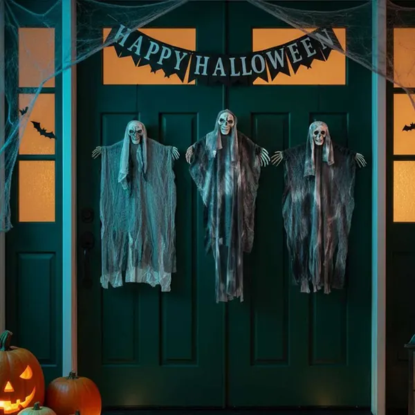 Fantasma de Halloween Pendente 3 pcs Preto 66 x 110 cm