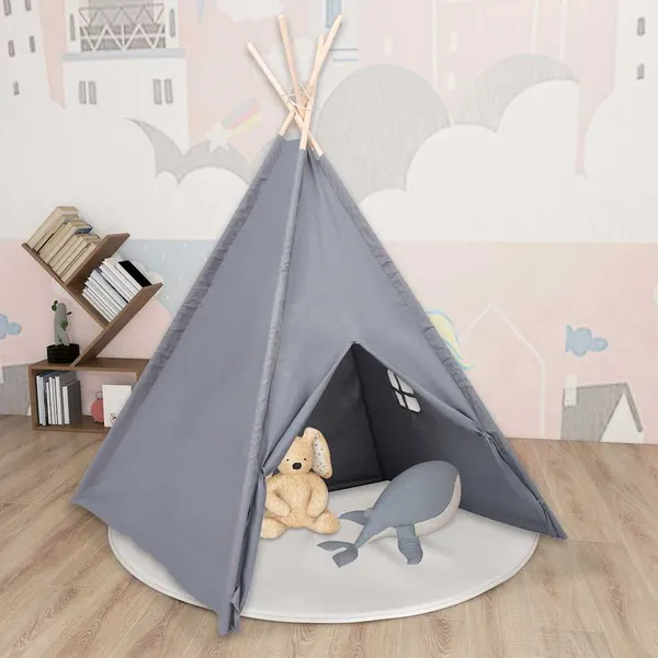 Tenda teepee infantil c/ saco 120x120x150cm pele pêssego cinza