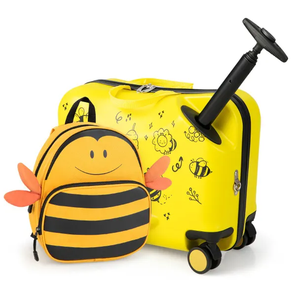 Jogo de Malas Infantil 4 Peças com Mala de Mão, Mochila, Almofada e Etiqueta