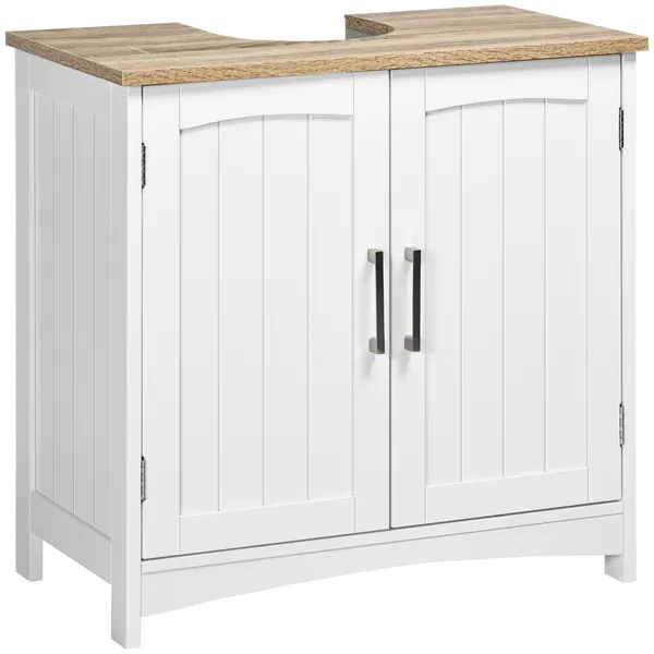 Mobile pour salle de bains Pour Locker pour salle de bains en bois avec 2 portes et plateau intérieur réglable Style moderne Charge maximale 40kg 60x30x60cm Blanc