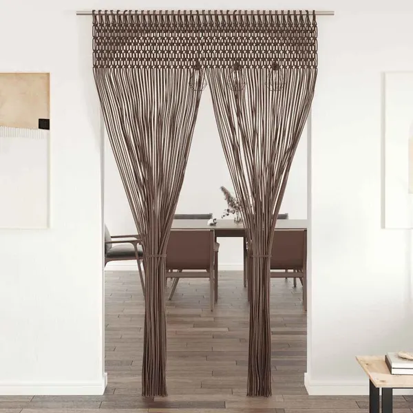 Cortina em macramé 140x240 cm algodão cinzento-acastanhado