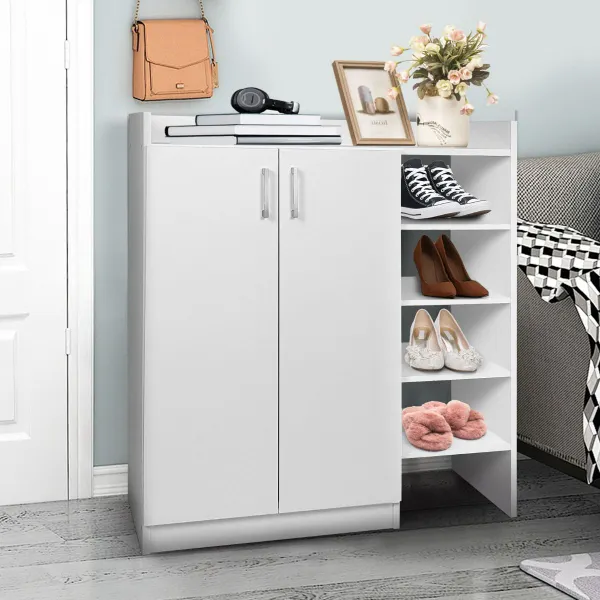 Meuble à Chaussures Organiseur avec Étagères Ajustables 7 Positions Blanc