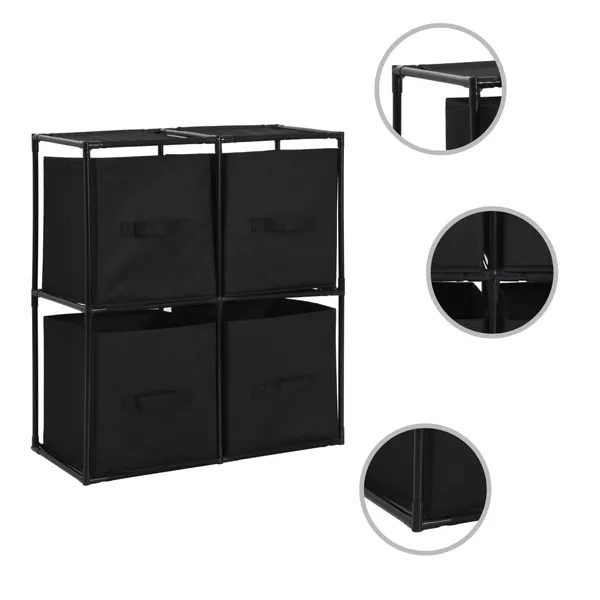 Armário de arrumação com 4 cestos tecido 63x30x71 cm aço preto