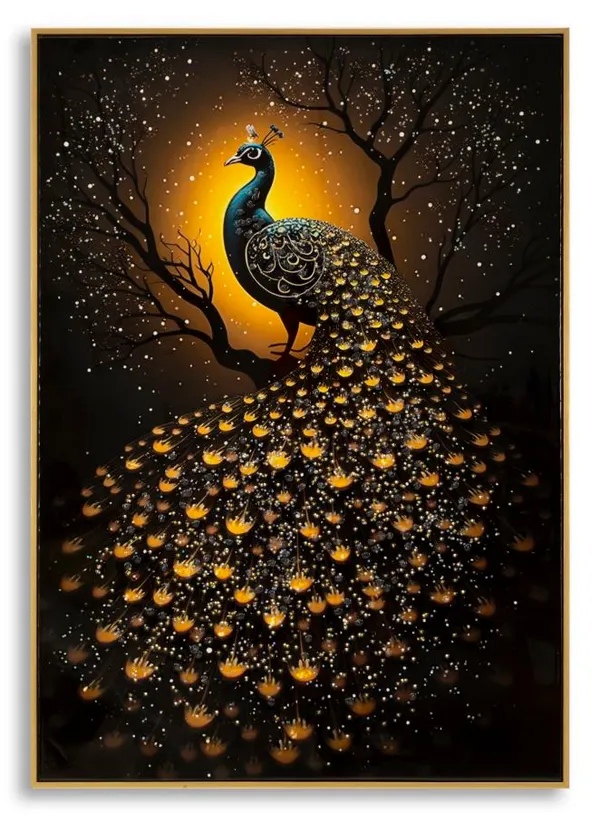 Estampa Decorada em Tela Lacada com Moldura Pavão 70x4x100 cm