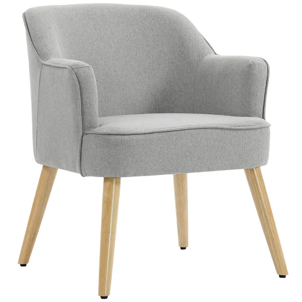 Poltrona Estilo Nórdico Poltrona para Sala de Estar Estofada en Linho con Pés de Madeira para Dormitorio Oficina Estudio Carga 120 kg 64,5x65x79,5 cm Cinzento