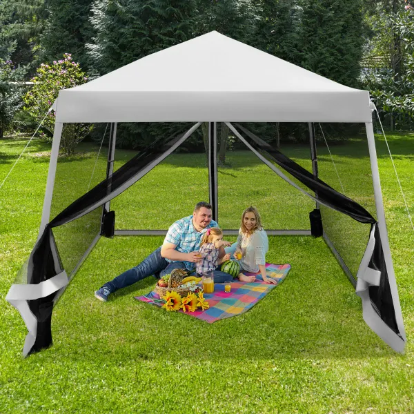 Tente Pliable 3x3m Instantanée pour Extérieur avec Parois Latérales Maille et Hauteur Réglable