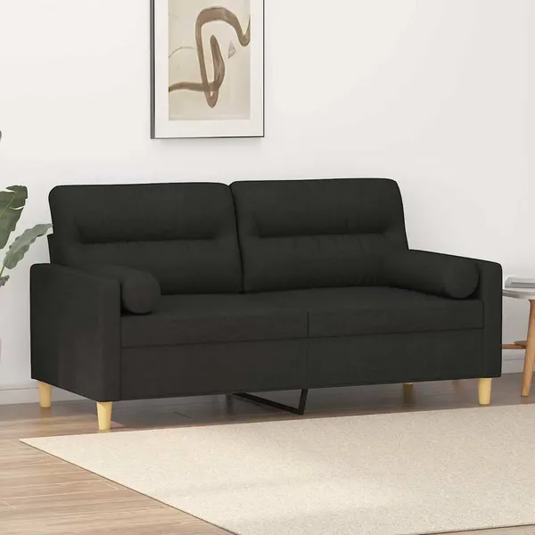 Sofá 2 lugares + almofadas decorativas 140 cm tecido preto