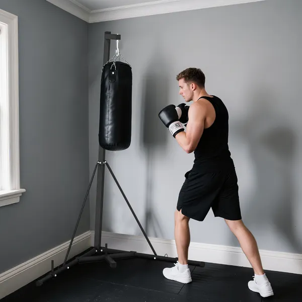 Suporte para Saco de Boxe de Pé Suporte para Saco de Boxe Dobrável com Altura Ajustável para Treinamento em Ginásio Casa Carga Máxima 60 kg 170x90x182-225 cm Preto