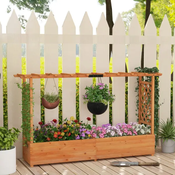 Jardineira Elevada de Madeira com Treliça e Tecto Suspenso - 110x182cm