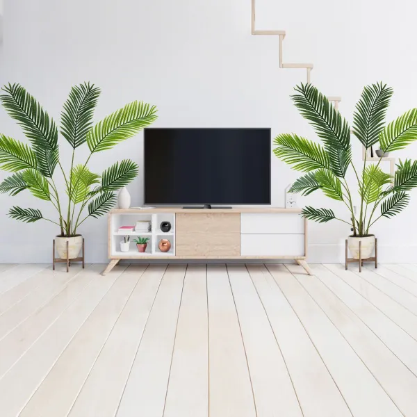 Conjunto 2 Plantas Artificiais 90/140 cm Árvore Tropical Vaso Cimento