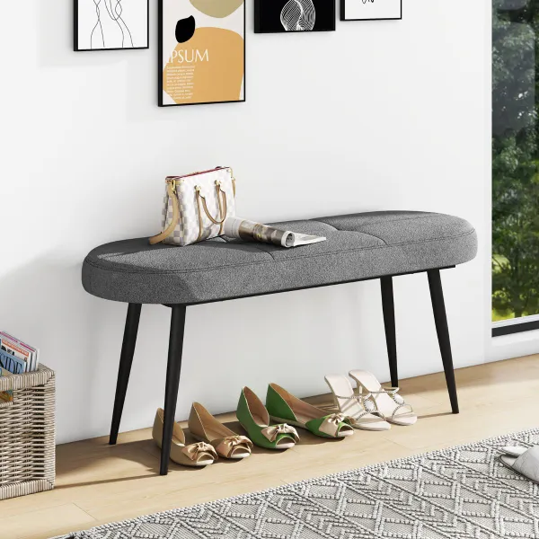 Banco Otomano de 113 cm Banco Tapizado para el Pie de Cama con Cojín de Espuma Patas de Metal Capacidad de 300 KG