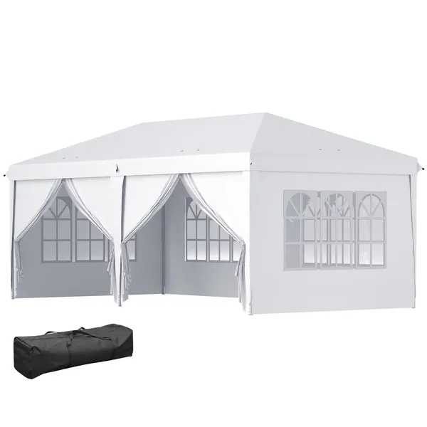 Tenda para Fiestas 585x295x270 cm con Paredes Amovibles Tenda Dobrable con 2 Puertas con Fecho de Correr 4 Ventas y Bolsa de Transporte Blanco