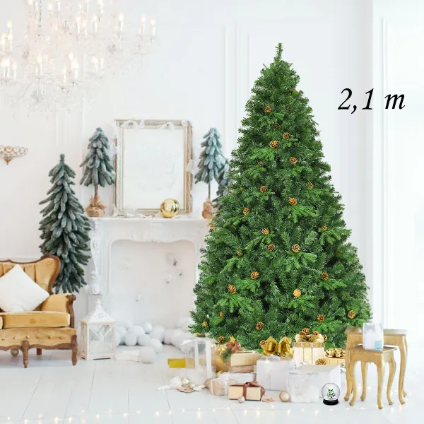 Árvore de Natal 2,1m com Iluminação LED e Suporte - Abeto Artificial Verde