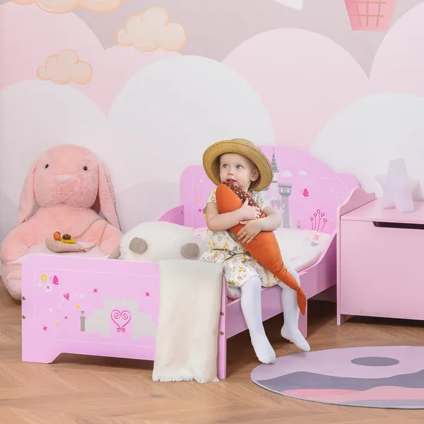Lit d'enfants de plus de 3 ans Lit pour les enfants en bois avec barrière de protection Max Load. 50kg 143x73x60cm Rose