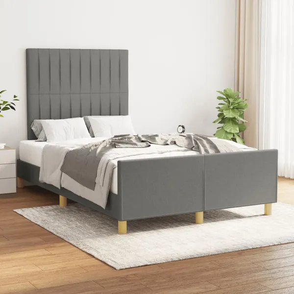 Estrutura de cama sem colchão 120x200 cm tecido cinzento-escuro