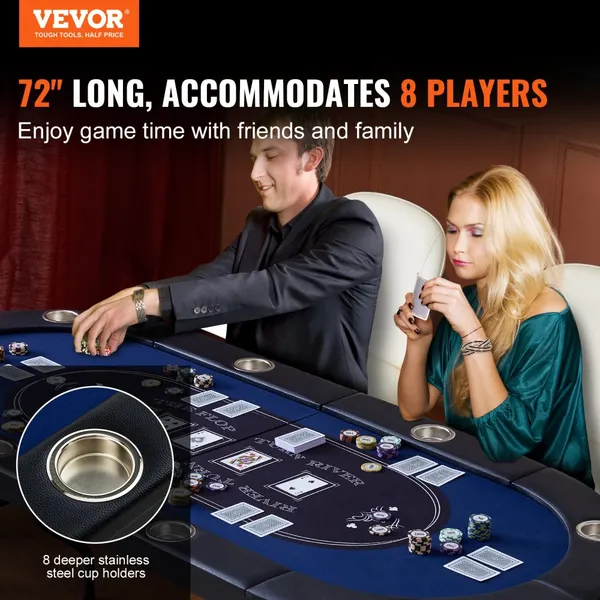Mesa poker 8 jogadores 1830mm oval, dobrável, cartas